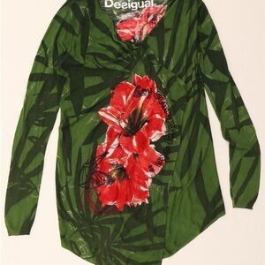 Desigual Green and Red Floral Cardigan small $85